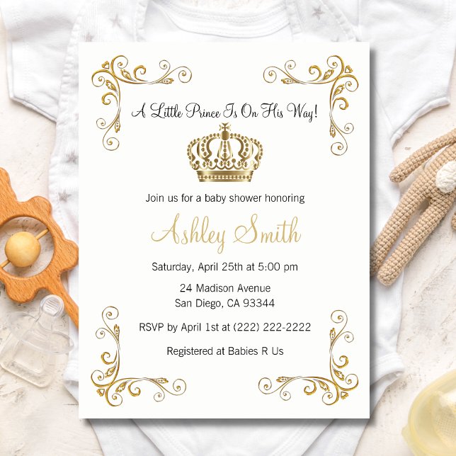 Gold Prince Baby Shower Invitation - Personalised (Creator Uploaded)