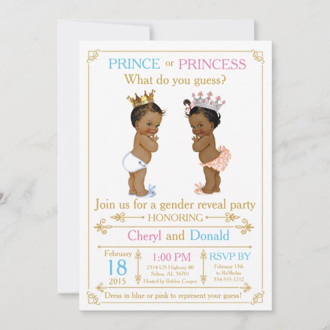 Gold Prince or Princess Gender Reveal Baby Shower Invitation (Front)