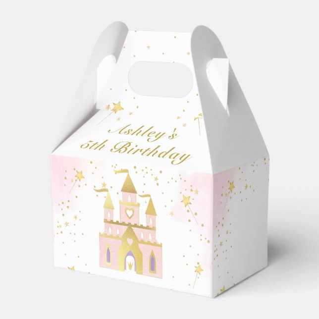 Gold Princess Castle Birthday Party Favour Box (Front Side)