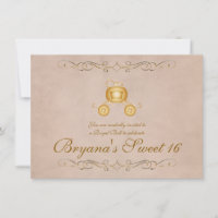 Gold Princess Cinderella Carriage Party Invitation