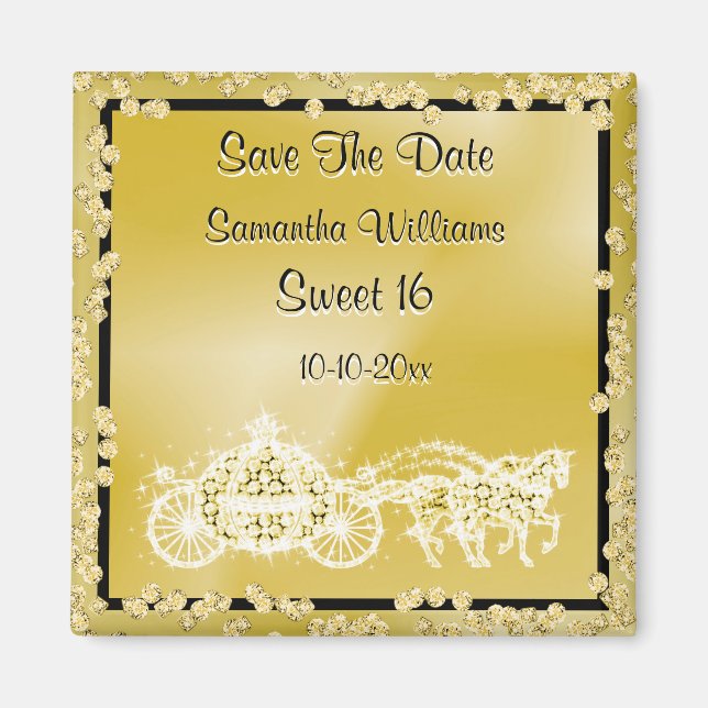 Gold Princess Coach & Horses Save The Date 16th Magnet (Front)