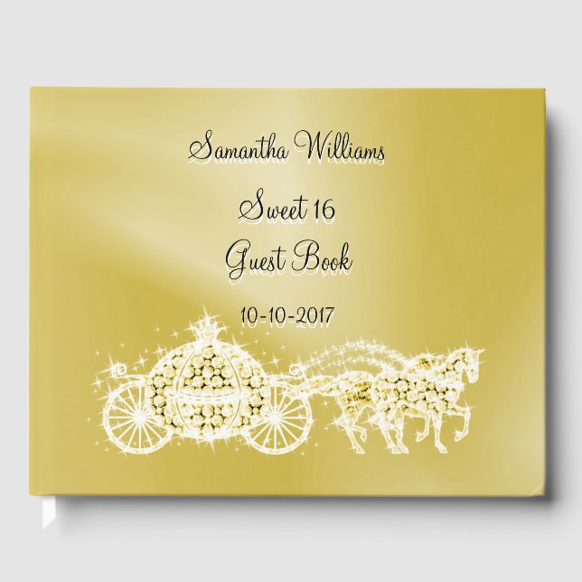 Gold Princess Coach & Horses Sweet 16 Guest Book (Front)