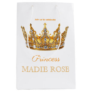 Gold Princess Crown Fairytale Birthday Medium Gift Bag