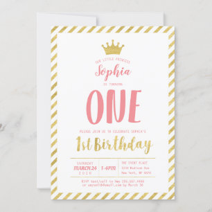 Gold, Princess Girl 1st Birthday Invitation