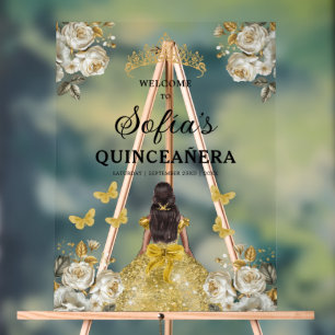 Gold Princess Quinceañera Birthday Welcome Acrylic Sign