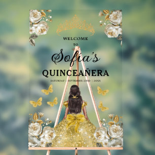 Gold Princess Quinceañera Birthday Welcome Acrylic Sign