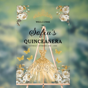 Gold Princess Quinceañera Birthday Welcome  Acrylic Sign