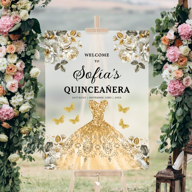 Gold Princess Quinceañera Birthday Welcome  Acrylic Sign (Creator Uploaded)
