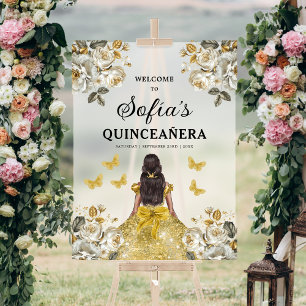Gold Princess Quinceañera Birthday Welcome  Acrylic Sign