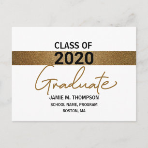 Gold print Class of 2020 Graduation announcement Postcard