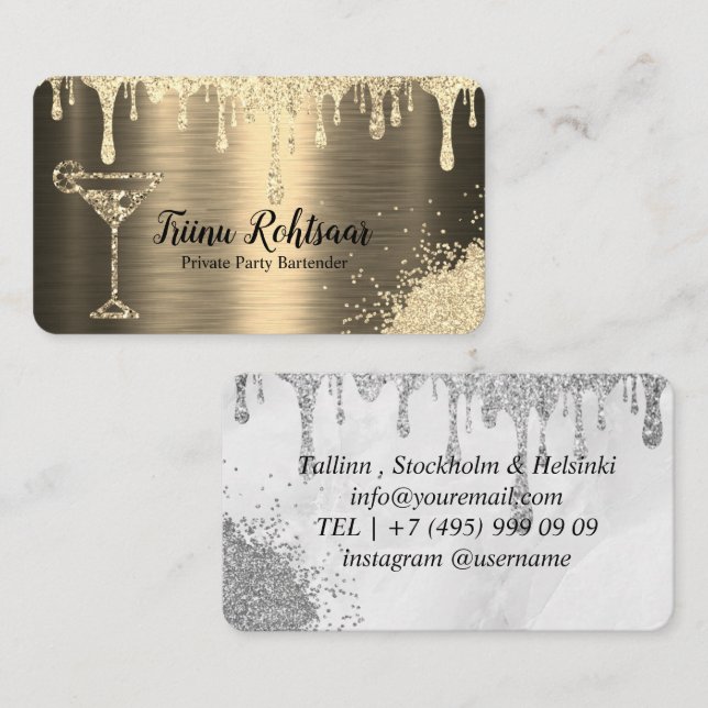 Gold Private Party Bartender Business Card (Front/Back)