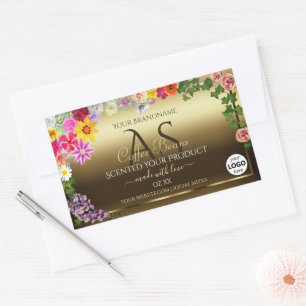 Gold Product Labels Colourful Flowers Monogram Log