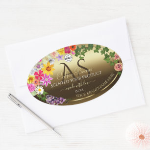 Gold Product Labels Colourful Flowers Monogram Log