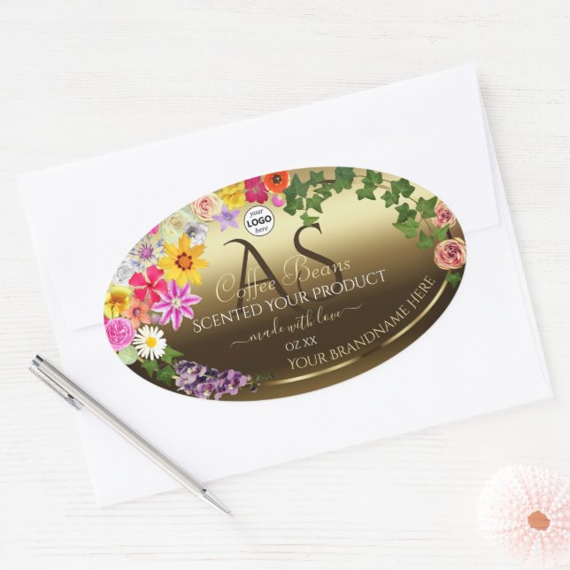 Gold Product Labels Colourful Flowers Monogram Log (Envelope)