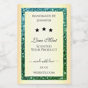 Gold Product Packaging Labels Teal Green Glitter