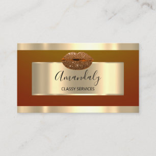 Gold Professional Makeup ArtistGlitter Kiss Lips Business Card