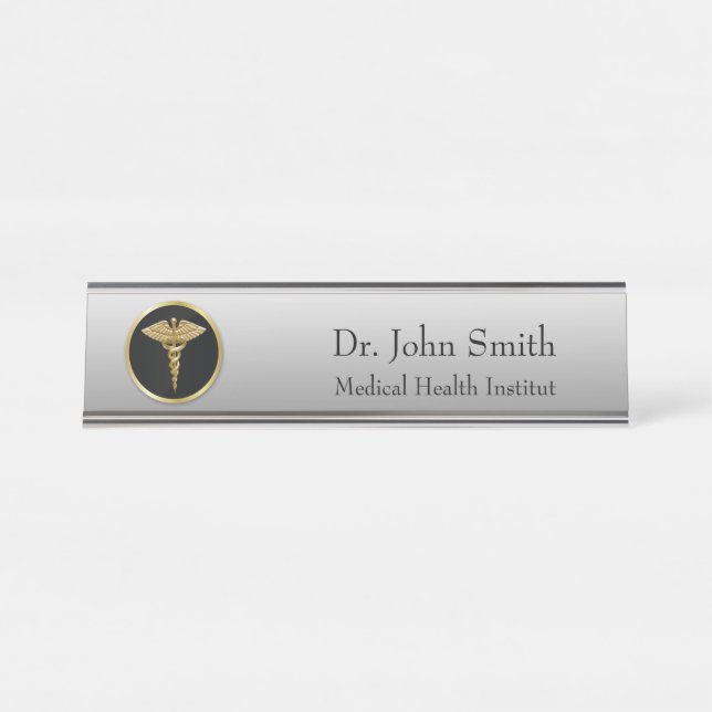 Gold Professional Medical Caduceus Desk Name Plate (Front)