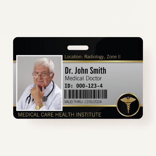 Gold Professional Medical Caduceus Photo ID Badge (Front)