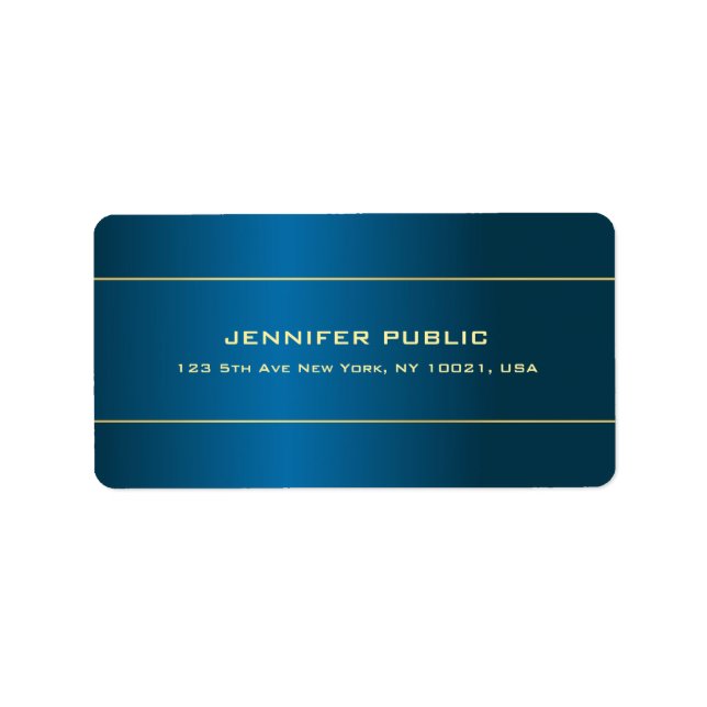 Gold Professional Modern Elegant Deep Blue Address Label (Front)