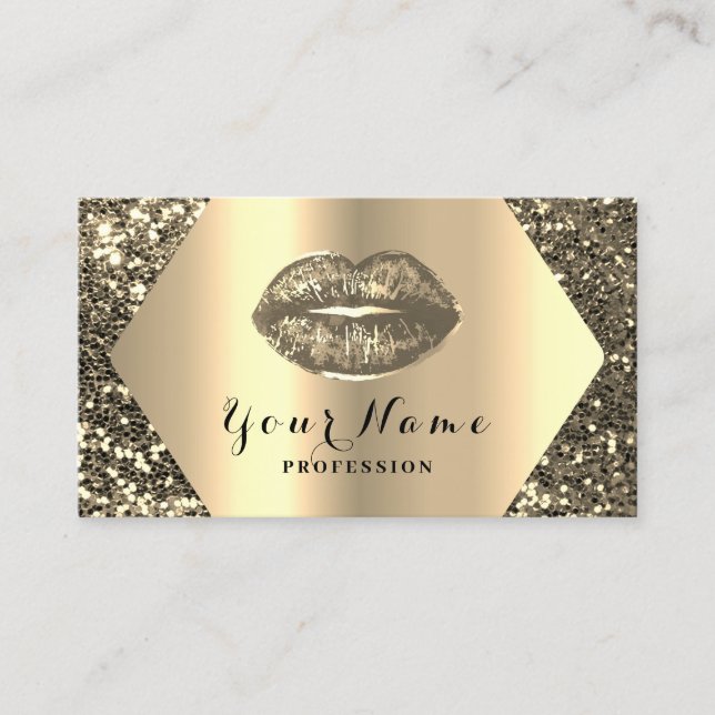 Gold Professional Permanent Makeup Artist Kiss Business Card (Front)