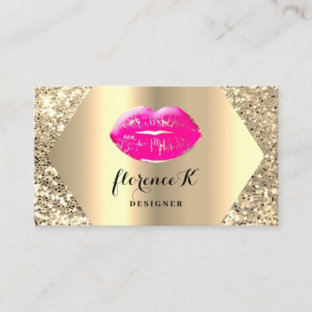 Gold Professional Permanent Makeup Artist Pink Business Card (Front)