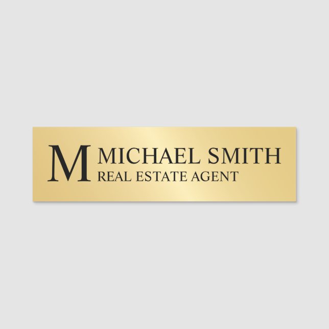 Gold Professional Personalised Monogram and Name Name Tag (Front)