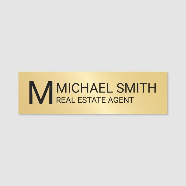Gold Professional Personalised Monogram and Name Tag (Front)