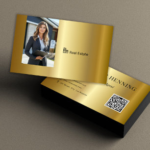 Gold Professional Real Estate Agent Photo QR Code Business Card