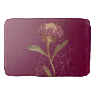 Gold Protea Flower Burgundy Botanical Linework Bath Mat
