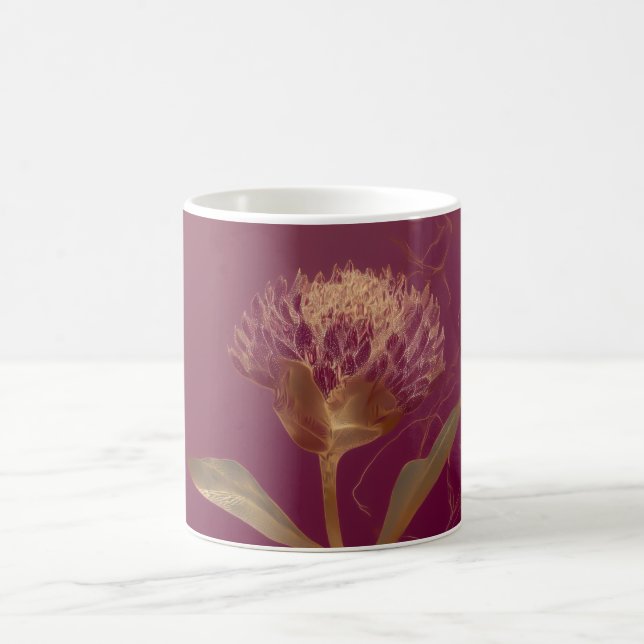 Gold Protea Flower Burgundy Botanical Linework Coffee Mug (Center)