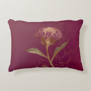 Gold Protea Flower Burgundy Botanical Linework Decorative Cushion