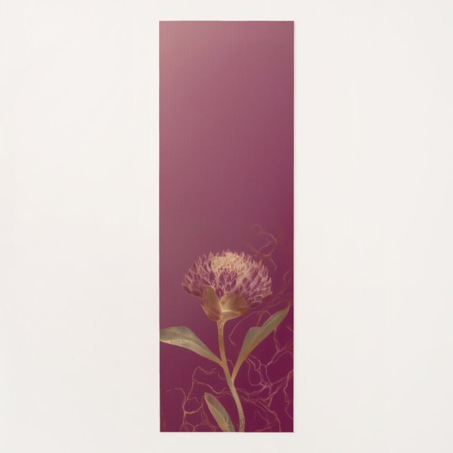 Gold Protea Flower Burgundy Botanical Linework Yoga Mat (Front)