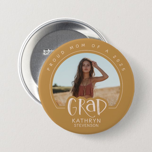 Gold Proud Mum 2025 Graduate Photo Button (Front & Back)