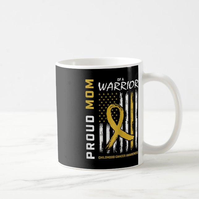 Gold Proud Mum of a Warrior Childhood Cancer Aware Coffee Mug (Right)