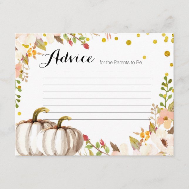 Gold pumpkin Advice Card Baby Shower (Front)