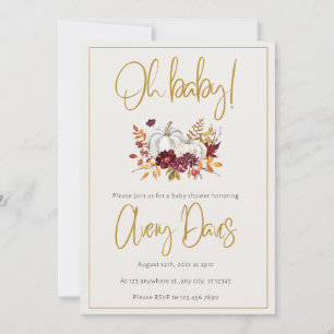 Gold Pumpkin and Floral Fall Baby Shower Invitation