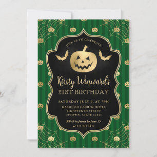 Gold Pumpkin and Stripes 21st Birthday Invitation