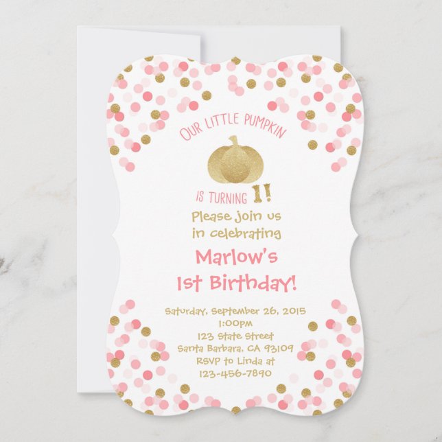 Gold Pumpkin First Birthday Bracket Invitation (Front)