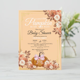 Gold Pumpkin Floral Baby Shower Invitation