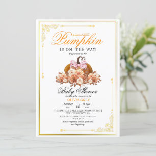 Gold Pumpkin Floral Baby Shower Invitation