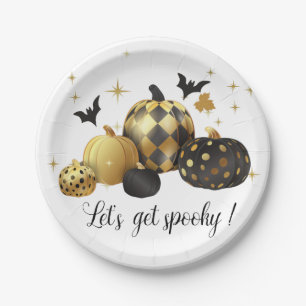 Gold Pumpkin Let's Get Spooky Halloween Paper Plate