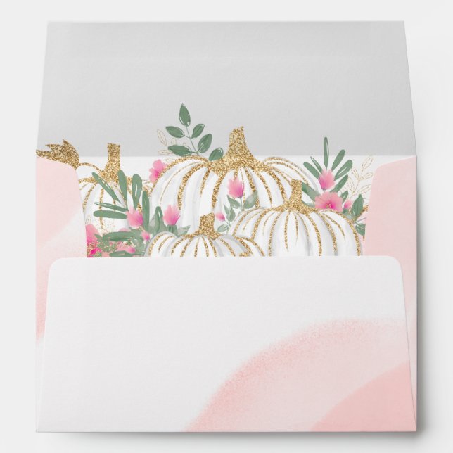 gold pumpkin pre-addressed baby shower envelope (Back (Bottom))