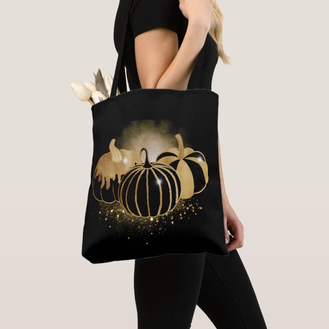 Gold Pumpkin Sparkle for Fall Tote Bag (Close Up)