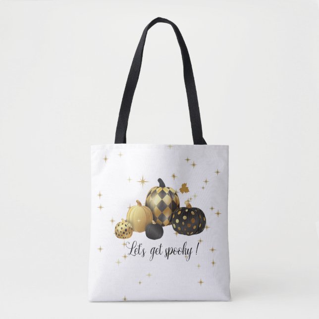 Gold pumpkin spooky halloween tote bag (Front)