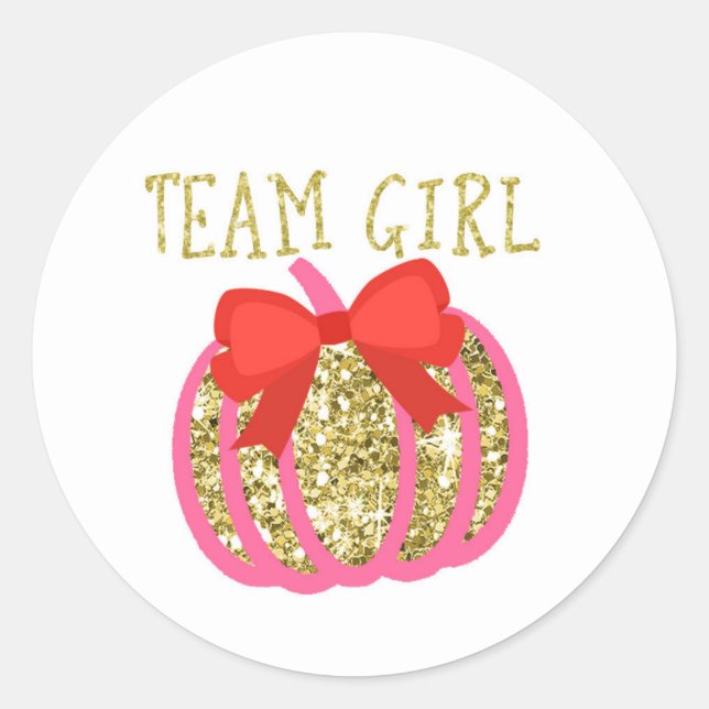 Gold pumpkin TEAM GIRL Gender Reveal Game Labels (Front)