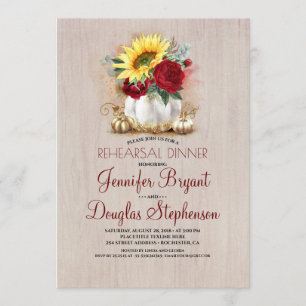 Gold Pumpkin Vase Rustic Fall Rehearsal Dinner Invitation