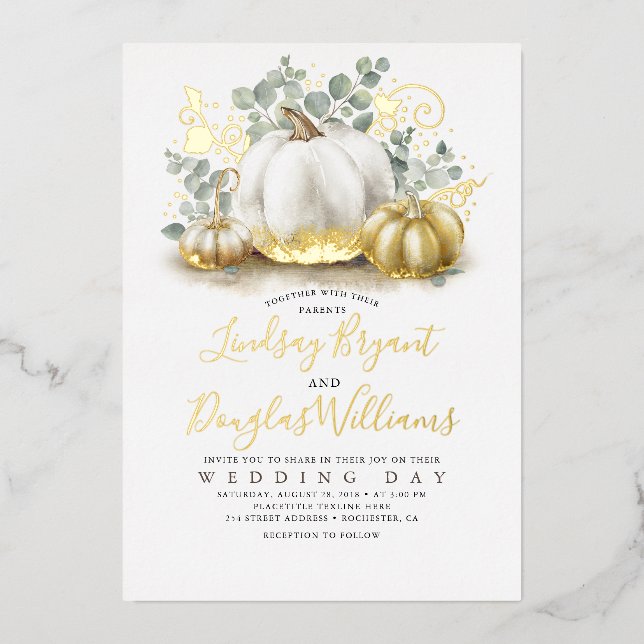 Gold Pumpkins and Eucalyptus Greenery Fall Wedding (Front)