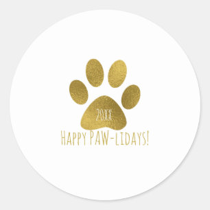 Gold Puppy Paw Faux Foil Look Classic Round Sticker