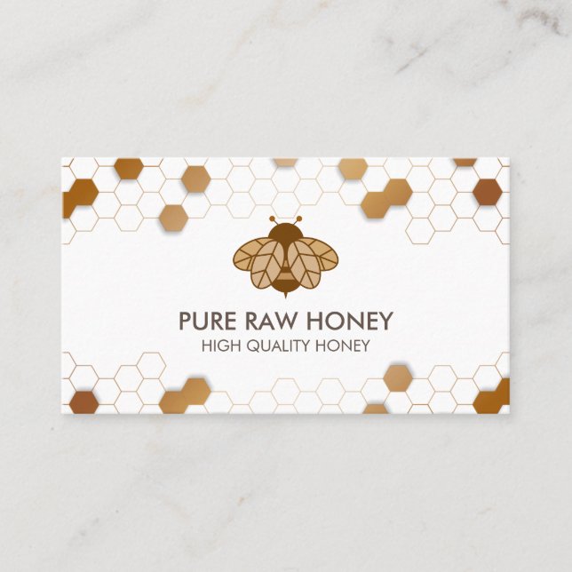 Gold Pure Raw Honey Bee Cute Honeycomb Business Card (Front)