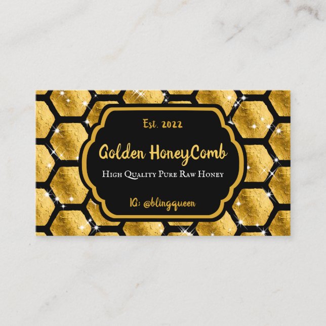 Gold Pureraw Farm Glitz Honeycomb Business Card (Front)